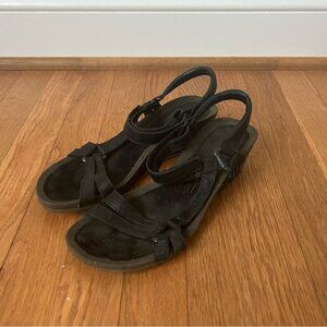 Teva Women’s Ventura Cork Black Brown Ankle Strap Wedge Leather Sandals Size 8